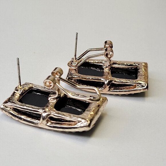 Black and Silver Crystal Rectangular Earrings - Picture 5 of 11